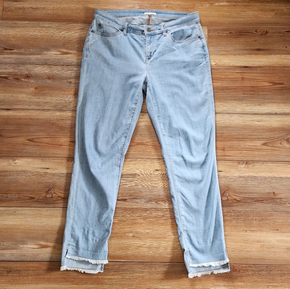 Eileen Fisher Jeans 8 Blue Raw Step Hem Ankle Organic Cotton Stretch - Picture 1 of 11